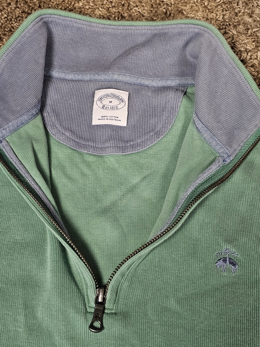 Brooks Brothers 1/4 Zip Ribbed Pullover Green Size Medium